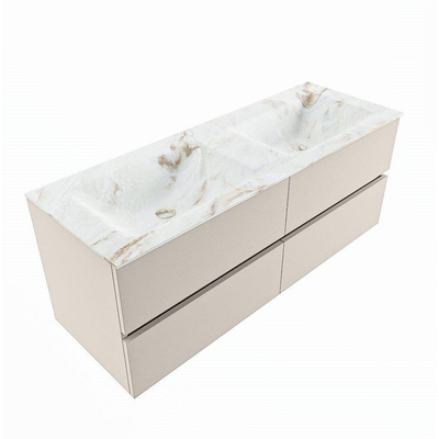 VICA-DLUX 130cm meuble de salle de bain sous-vasque Lin 4 tiroirs. Lavabo encastré CLOUD double sans trou de robinet, couleur Frappe.