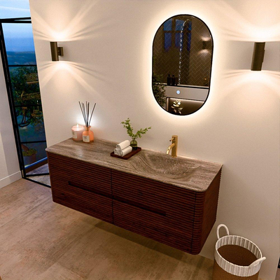 Mondiaz CIRO-DLUX Badkamermeubelset - 140x45x50cm - Solid surface wastafel Oza - 1 wasbak Rechts - 1 kraangat - 4 lades - Ruby