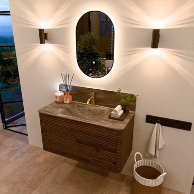 Mondiaz CIRO-DLUX Badkamermeubelset - 100x45x50cm - Solid surface wastafel Oza - 1 wasbak Midden - 1 kraangat - 2 lades - Dusk