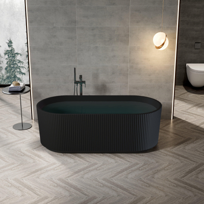 Zeza Nuo Baignoire îlot - 170x80x58cm - rainuré - avec évacuation - noir mat