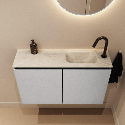 MONDIAZ TURE-DLUX Meuble toilette - 80cm - Plata - EDEN - vasque Ostra - position droite - 1 trou de robinet