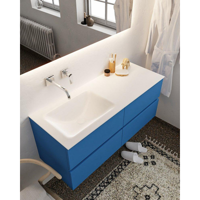 Mondiaz VICA ensemble de meuble de salle de bain - 120cm - meuble sous-vasque jeans - 4 tiroirs - lavabo cloud gauche - sans trou de robinet - miroir LED - version XL 60cm de haut