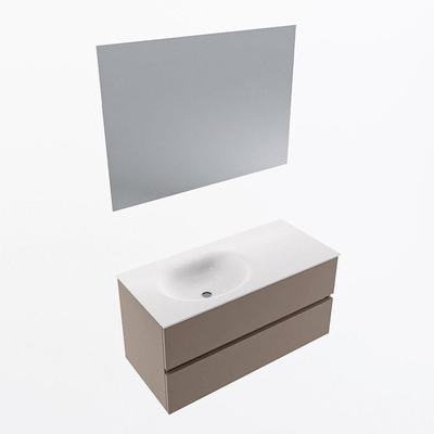 Mondiaz VICA ensemble de meuble de salle de bain - 100cm - meuble sous-vasque fumée - 2 tiroirs - lavabo lune gauche - 1 trou de robinet - couleur talc - miroir LED - version XL 60cm haut