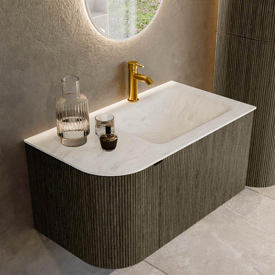 Mondiaz KURVE-DLUX Ensemble de meuble de salle de bain - 85x46x40cm - 1 tiroir - 1 porte - lavabo solid surface - droit - 1 trou de robinet - Shadow