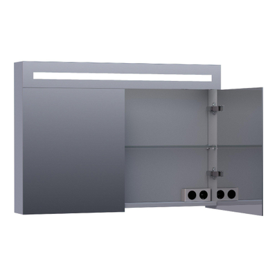 BRAUER Double Face Armoire de toilette 100x70cm éclairage intégré rectangulaire 2 portes pivotantes MDF Gris mat