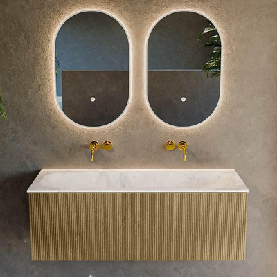 Mondiaz KURVE-DLUX Ensemble de meuble de salle de bains - 120x46x40cm - 1 tiroir - lavabo solid surface - centré - sans trou de robinet - Dusk