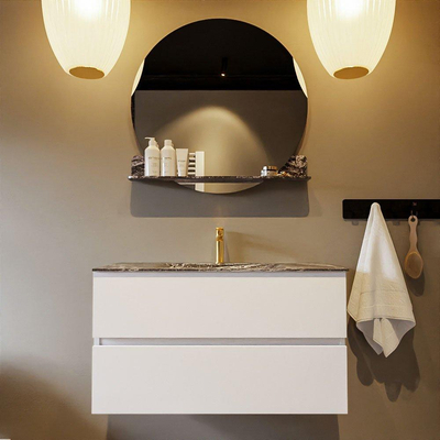 Mondiaz VICA-DLUX ensemble de meuble de salle de bain - 90cm - meuble sous lavabo talc - 2 tiroirs - lavabo encastré cloud milieu - 1 trou de robinet - miroir modèle spot - version XL 60cm haut - lave