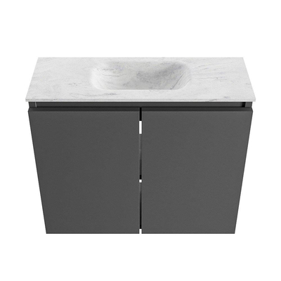 MONDIAZ TURE-DLUX 60cm toiletmeubel Dark Grey. EDEN wastafel Opalo positie midden. Zonder kraangat.