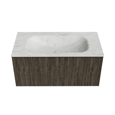 Mondiaz KURVE-DLUX Ensemble de meubles de salle de bains - 90x46x40cm - 1 tiroir - lavabo solid surface - centre - sans trou de robinet - Shadow