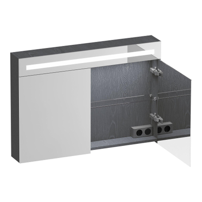 BRAUER Promise Deluxe armoire de toilette - 100x70x15cm - avec éclairage - 2 portes miroir doubles - Gris Bois