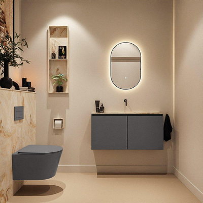 MONDIAZ TURE-DLUX Meuble toilette - 100cm - Dark Grey - EDEN - vasque Frappe - position centrale - sans trou de robinet