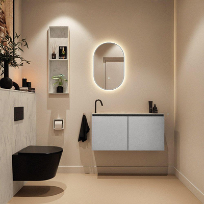 MONDIAZ TURE-DLUX Meuble toilette - 100cm - Plata - EDEN - vasque Opalo - position gauche - 1 trou de robinet