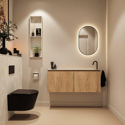 MONDIAZ TURE-DLUX Meuble toilette - 120cm - Washed Oak - EDEN - vasque Ostra - position droite - 1 trou de robinet