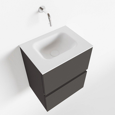 MONDIAZ ADA Toiletmeubel 40x30x50cm met 0 kraangaten 2 lades dark grey mat Wastafel Lex midden Solid Surface Wit