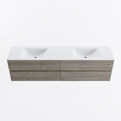 Mondiaz Vica ensemble de meuble de salle de bain - 190cm - meuble sous-vasque marron clair gris - 4 tiroirs - lavabo nuage double - 2 trous de robinet - version haute de 60cm - talc