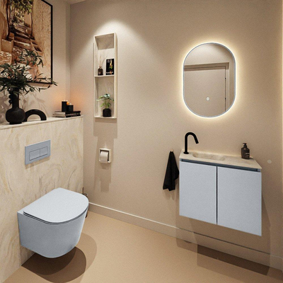MONDIAZ TURE-DLUX Meuble toilette - 60cm - Clay - EDEN - vasque Ostra - position gauche - 1 trou de robinet