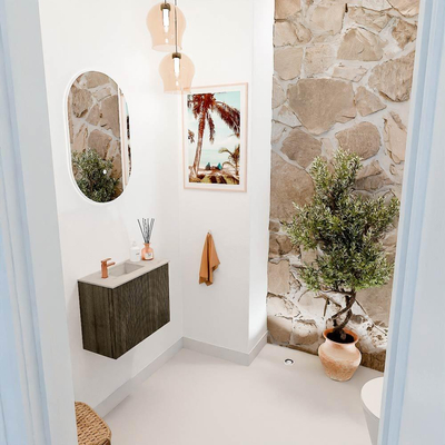 Mondiaz JOYA-DLUX 50cm toiletmeubel - kleur Shadow - Wastafel FAYE positie Links 1 kraangat kleur Opalo.