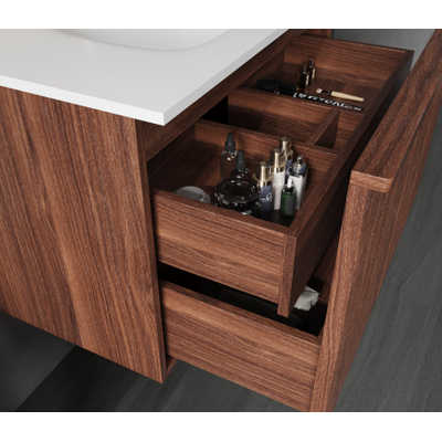 Saniclass Terra Wastafelonderkast - 80cm - 2 lades - ribbel front - kastanje