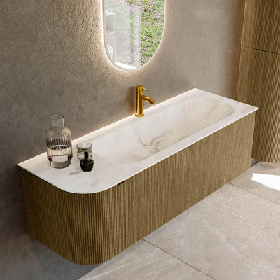 Mondiaz KURVE-DLUX Badkamermeubelset - 135x46x40cm - 1 lade - 1 deur - wastafel solid surface - rechts - 1 kraangat - Dusk