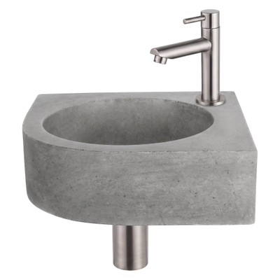 Fortifura Fuente hoekfonteinset – 31.5x31.5x10 cm – beton grijs – kraan RVS