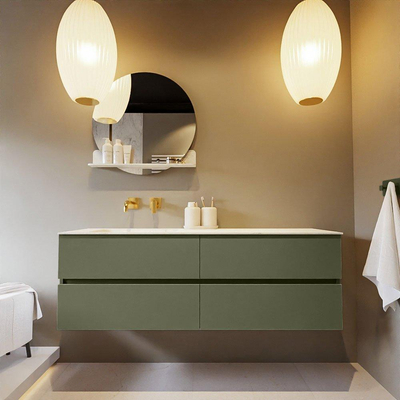 Mondiaz VICA-DLUX ensemble de meuble de salle de bain - 150cm - meuble sous-vasque armée - 4 tiroirs - lavabo encastré nuage gauche - sans trous de robinet - version haute de 60cm - opalo