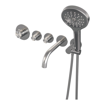 Brauer Brushed Edition Mitigeur baignoire encastrable avec bec déverseur 3 jets douchette et avec partie encastrable ColdStart Nickel brossé PVD
