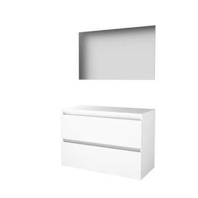 Basic-Line Ultimate 46 ensemble de meubles de salle de bain 100x46cm sans poignée 2 tiroirs plan vasque miroir éclairage mdf laqué blanc glacier