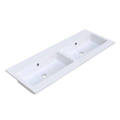 Arcqua Mira Lavabo encastré - 121x46x1.5cm - double bassin - sans trou de robinet - marbre de synthèse - blanc brillant