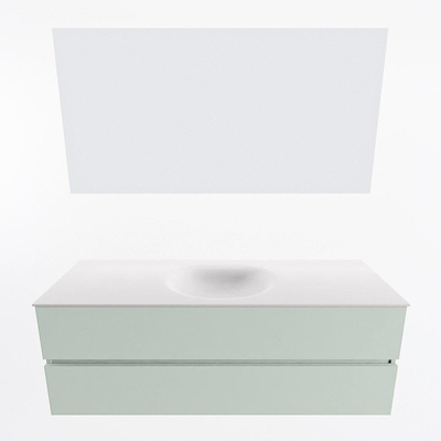 Mondiaz VICA ensemble de meuble de salle de bain - 140cm - meuble sous-vasque greey - 2 tiroirs - lavabo moon milieu - sans trous de robinet - couleur talc - miroir LED - version XL 60cm haut