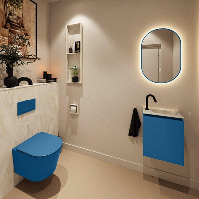 MONDIAZ TURE-DLUX Meuble toilette - 40cm - Jeans - EDEN - vasque Ostra - position droite - 1 trou de robinet