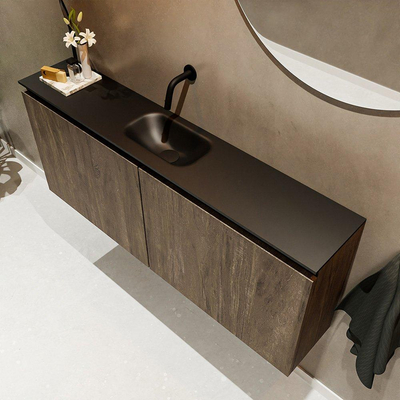 MONDIAZ TURE Kit lave-mains - 120x23x50cm - 0 trou de robinet - 2 portes - marron foncé mat - Lavabo centré - Solid Surface Noir