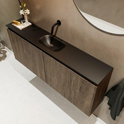 MONDIAZ TURE Kit lave-mains - 120x23x50cm - 0 trou de robinet - 2 portes - marron foncé mat - Lavabo centré - Solid Surface Noir