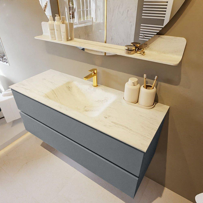 Mondiaz VICA-DLUX ensemble de meuble de salle de bain - 120cm - meuble sous-vasque plata - 2 tiroirs - lavabo encastrée cloud milieu - 1 trou de robinet - version haute de 60cm - opalo