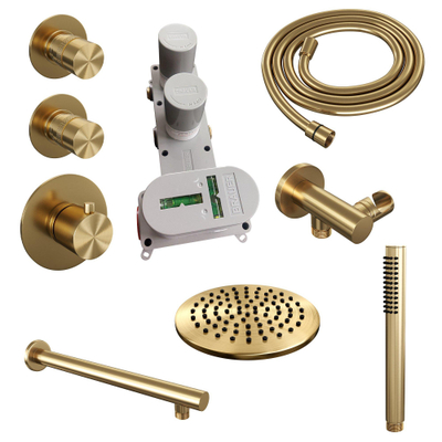 BRAUER Gold Edition inbouw regendoucheset – Ø20 cm hoofddouche – 40 cm rechte wandarm – staafhanddouche – vaste douchehouder