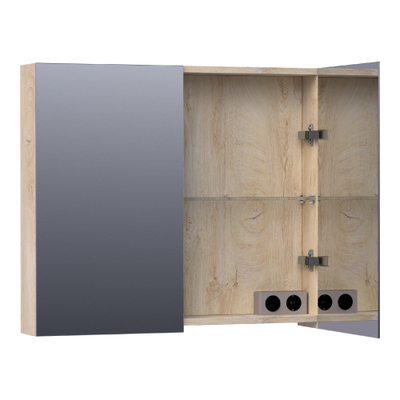 BRAUER Plain Spiegelkast - 80x70x15cm - 2 links/rechtsdraaiende spiegeldeuren - MFC - sahara