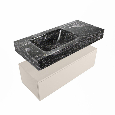 Mondiaz ALAN-DLUX Ensemble de meuble - 100cm - meuble Linen mat - 1 tiroir - Lavabo Cloud Lava suspendu - vasque gauche - 1 trou de robinet