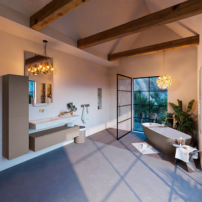 MONDIAZ ALAN - DLUX Ensemble meuble de salle de bains - 130cm - sous-meuble - Smoke - 1 tiroir - lavabo suspendu - vasque à gauche - 0 trous de robinet - Frappe