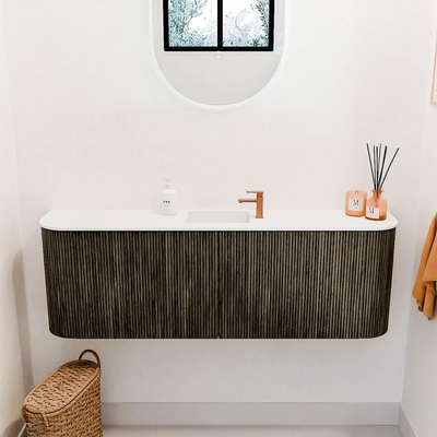 Mondiaz JOYA 123.2cm toiletmeubel - ronding links en rechts kleur Shadow - Wastafel FAYE positie Midden 1 kraangat kleur Talc.