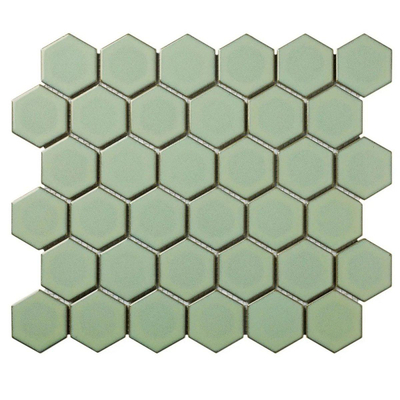 The Mosaic Factory Barcelona mozaïektegel - 28.2x32.1cm - wandtegel - Zeshoek/Hexagon - Porselein Light Green Edge Glans