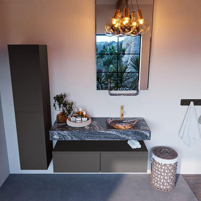 Mondiaz ALAN-DLUX Ensemble de meuble - 120cm - meuble Dark grey mat - 2 tiroirs - Lavabo Cloud Lava suspendu - vasque Droite - 1 trou de robinet