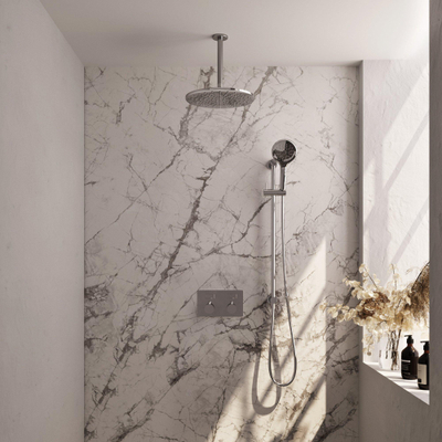 BRAUER Chrome Edition Douche de pluie thermostatique encastrée - boutons-poussoirs - SET 72 - douche de tête 30 cm - bras de plafond - douchette 3 jets - flexible de douche - barre de douche intégrée - chrome