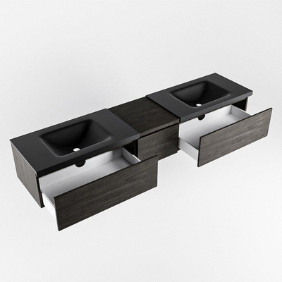 MONDIAZ BUKLA 200cm ensemble de meuble avec module 40 couleur Marron Foncé avec 3 tiroirs. Lavabo CLOUD double 0 trou de robinet couleur Urban.