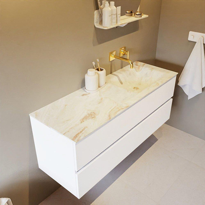 MONDIAZ VICA-DLUX Ensemble meuble de salle de bains - 130cm - meuble bas talc - 2 tiroirs - lavabo encastré cloud à droite - sans trous de robinet - version haute 60cm - frape