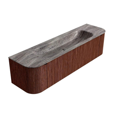 MONDIAZ KURVE-DLUX Meuble de salle de bains 170cm arrondi Gauche + Droite couleur Ruby avec 1 tiroir et 2 portes. Lavabo BIG LARGE Central 1 trou de robinet Oza.