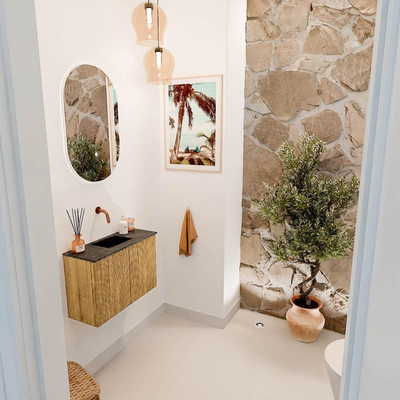Mondiaz JOYA-DLUX 60cm toiletmeubel - kleur Oak - Wastafel FAYE positie Midden Zonder kraangat kleur Lava.