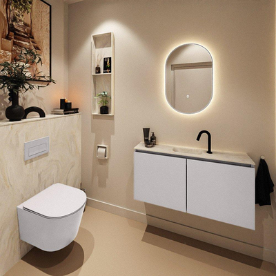 MONDIAZ TURE-DLUX Meuble toilette - 100cm - Cale - EDEN - vasque Ostra - position centrale - 1 trou de robinet