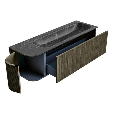 Mondiaz KURVE-DLUX Badkamermeubelset - 145x46x40cm - 1 lade - 1 deur - wastafel solid surface - rechts - 1 kraangat - Shadow
