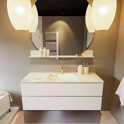 MONDIAZ VICA-DLUX Ensemble meuble de salle de bains - 130cm - sous-meuble talc - 2 tiroirs - lavabo encastré cloud au milieu - 1 trou de robinet - version haute 60cm - frape