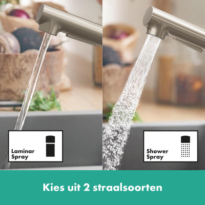 Hansgrohe - Zesis M33 - ééngreepskeukenmengkraan 150 - uittrekbare vuistdouche - 2 jets - RVS afwerking