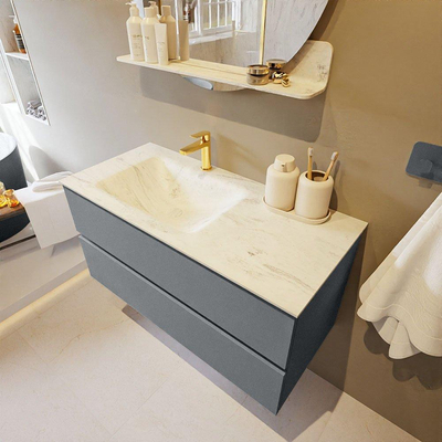 Mondiaz VICA-DLUX ensemble de meuble de salle de bain - 100cm - meuble sous-vasque plata - 2 tiroirs - lavabo encastré cloud gauche - 1 trou de robinet - version haute de 60cm - opalo